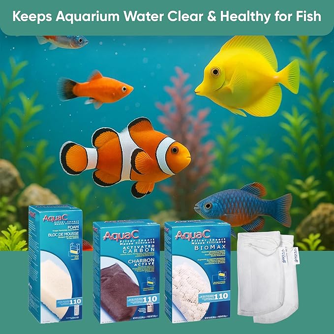 AquaClear 110 HOB Maintenance & Replacement Filter Media Kit, Including Gokul Brands Mesh Bags(AquaClear Activated Carbon, BioMax Media, 110 Foam Insert)