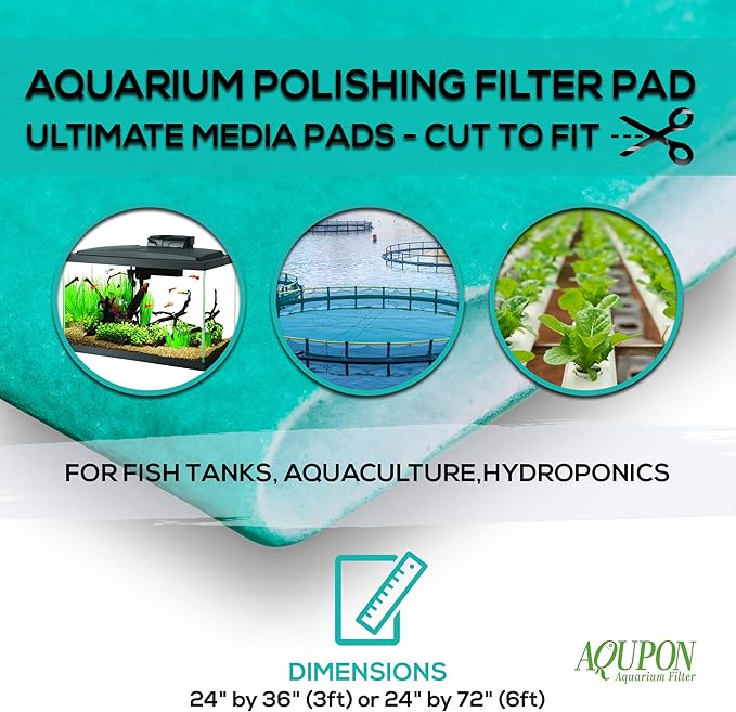 Aquarium Polishing Filter Pad 100 Micron Filters - Media Pads - Cut to Fit 24" by 36" - for Fish Tanks, Aquaculture, Hydroponics - USA Manufacturer (2 Pack)