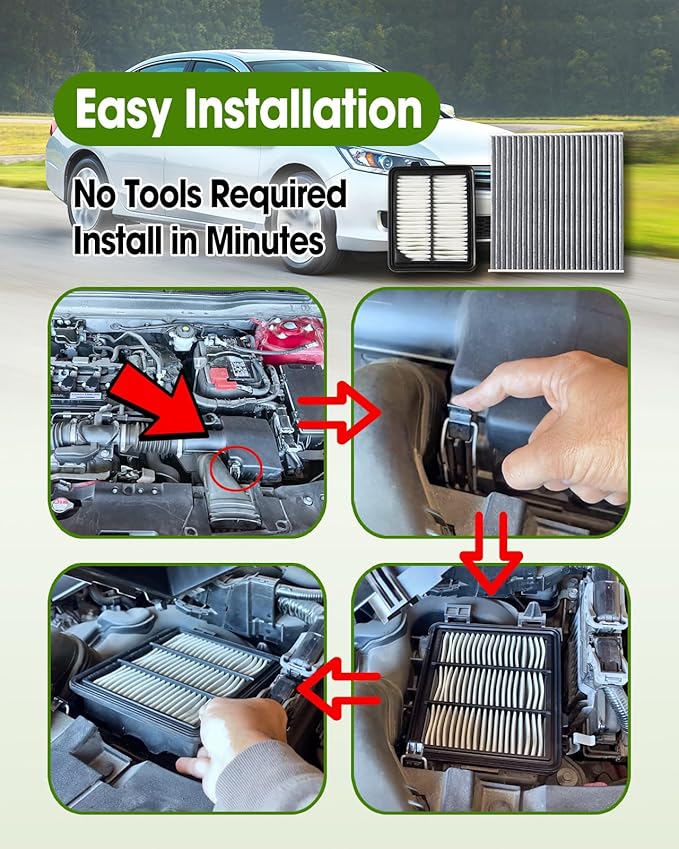 Cabin Air Filter Replace CF10134 & Engine Air Filter Replace CA11399 Compatible with Honda Accord L4 2.0L Hybrid 2014-2015 2017-2022