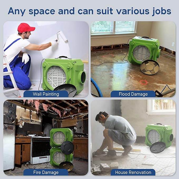 ALORAIR Air Scrubber with 3 Stage Filtration, Stackable Negative Air Machine for Industrial and Commercial Use, Heavy Duty Air Cleaner with MERV-10 Filter, HEPA/Activated carbon Filter, Green