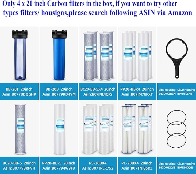 Geekpure 20 Inch Carbon Block Water Filter Reduce Chlorine Taste Odors for Whole House Filtration- 4.5 Inch x 20 Inch -5 Micron-Pack of 4