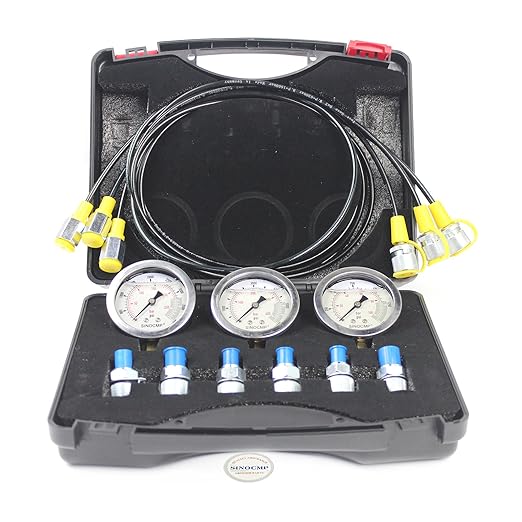 SINOCMP Hydraulic Pressure Test Kit with 3 Gauges 10/25/40 Mpa, 3 Long Hoses 6 Couplings Diagnosis Gauge Tester Set for Excavator Construction Engineering Machinery Equipment