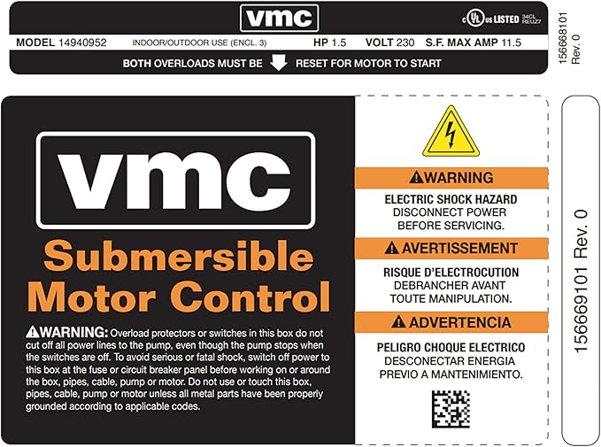 Red Lion RLCB15-230 1.5-HP 230-Volt VMC Control Box for Submersible Well Pump, Grey, 640222