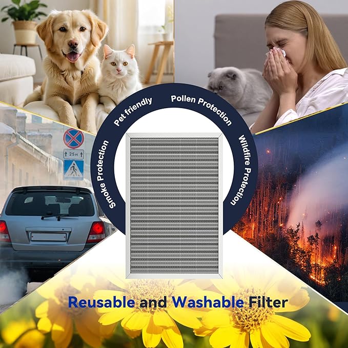 16x25x1 Reusable Air Filter, Electrostatic, Washable Lasts a Lifetime, Breathe Fresher Air in Home and Office HVAC AC Furnace Systems, Merv 8 (Actual Size: 15.5x24.65x0.82 Inch)