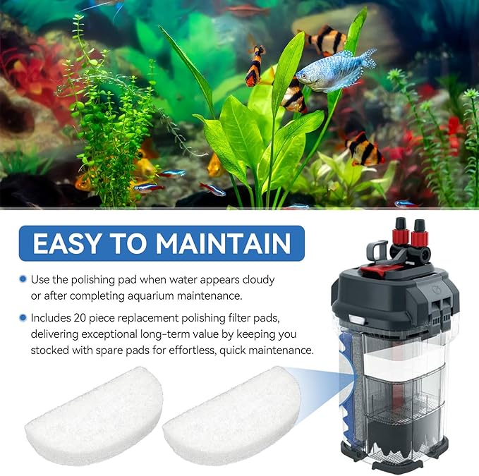 20 Pack Water Filter Polishing Pads for Fluval 104 105 106 204 205 206 Filters, Aquarium Water Polishing Filter Pads, Replacement Polishing Pad Filter Sponge Media for Fish Tanks