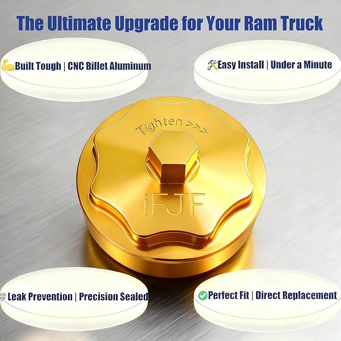 iFJF 68065612AA Fuel Filter Housing Cover Cap Replacement for 2011-2024 Ram 6.7L 2500 3500 4500 5500 2010 DODGE RAM 2500 3500 PICKUP DODGE RAM 4000-5000 Cummins Diesel Engine Billet Aluminum (Gold)