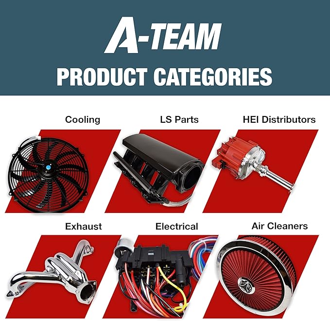 A-Team Performance High-Flow Air Cleaner Assembly - 14x3in, Red Chrome Top & Base Red Air Cleaner Element - Performance Auto Parts & Replacement Filter - Compatible with Chevrolet, GMC & Ford