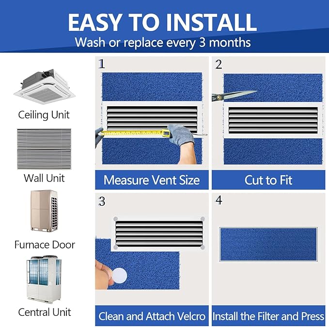 Reusable Air Filter 20x30,Washable Cut to Fit Furnace Filters,MERV 6 Replacement Filter for HVAC, RV, Washable Replacement Air Conditioner Filters, 24 PCs Hooks(Actual 20x30x0.7 in.)