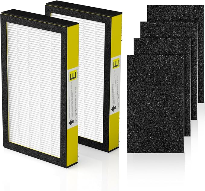 FLT4100 Replacement Filter E for Guardian AC4100, AC4100CA, AC4150BL, AC4150PCA, AC4150P Technologies Models, 2 x Hepa Filter + 4 x Activated Carbon Pre-Filter