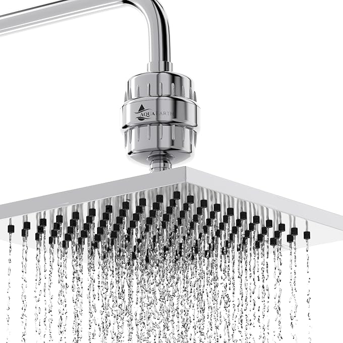 Aqua Earth Shower Filter Head for Hard Water Softening with Vitamin C for Healthier Skin, Hair and Nails. 20 Filtration Stages