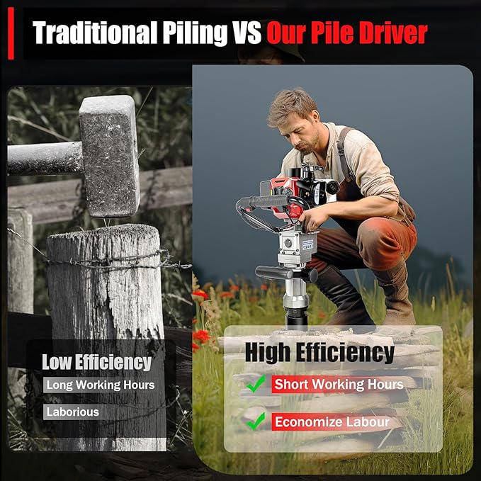Gas Powered T-Post Driver, 900W 32.7CC T Post Pounder Driver Heavy Duty Gasoline, 2-Stroke Fence Farm Push Pile Gasoline Engine Kit for Fence Post Construction Site