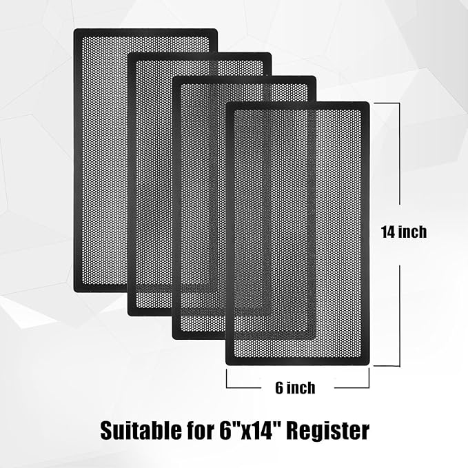 Floor Register Vent Cover, 6"x14" Magnetic Air Vent Screen Mesh Covers for Home Floor/Wall/Ceiling Registers Air Vent Filters, Black (4 Packs)