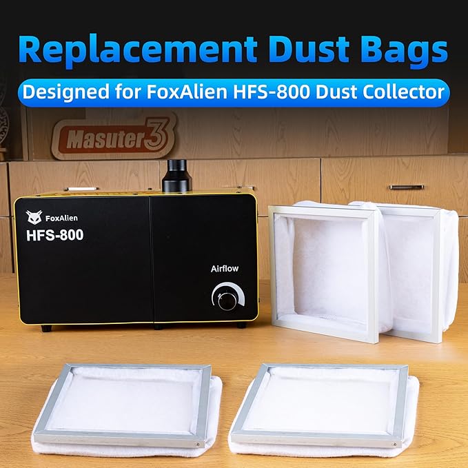 FoxAlien Dust Filter Bag for 800W Desktop Dust Collector HFS-800, Disposable Dust Bag Reusable Filter Set (4 Pack)