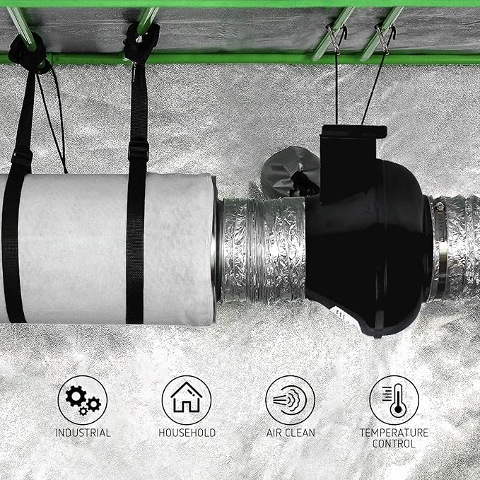 Ventilation Kit, 4 Inch Inline Fan 200 CFM Exhaust Blower, 4 Inch Carbon Fiber Filter Exhaust Fan Combo with 8 Feet Duct for Hydroponic Grow Tents and Basements