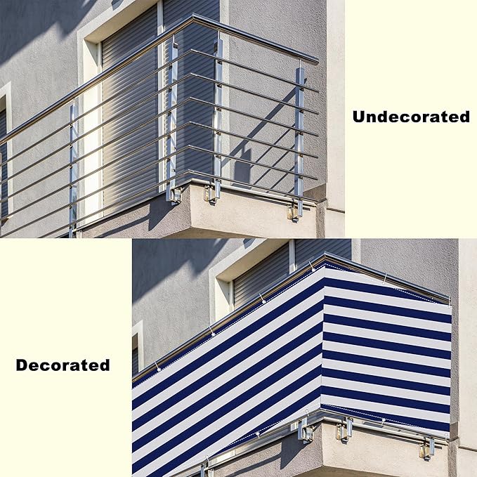 Fence Privacy Screen 8.2' x 65.6' Durable UV-Resistant Balcony Privacy, with Grommets, for Patio Yard Porch Chain Link Fence Condo, Blue Stripes