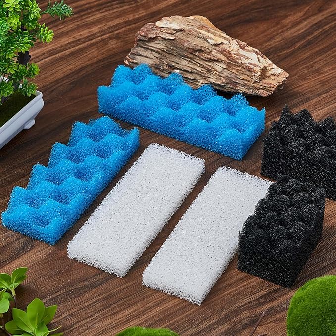 6 Pcs Aquarium Filters Bio Sponge Sets Compatible with Fluval 306/307, Including 2 Blue 2 White 2 Black Bio Sponge for Replacement Filter Media Kit