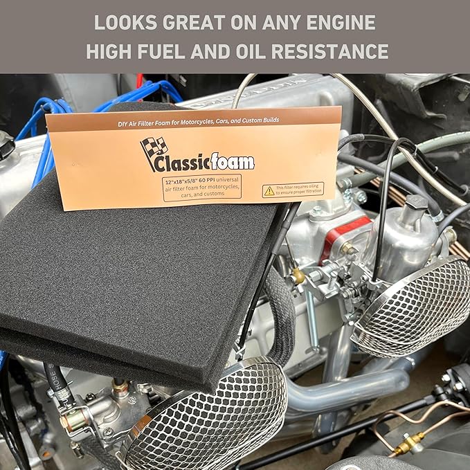 Air Filter Foam Sheet Material - 12"x18"x5/8" - 60 PPI for Motorcycles, Dirt Bikes, Classic Cars, ATV, UTV, SXS, Small Engines