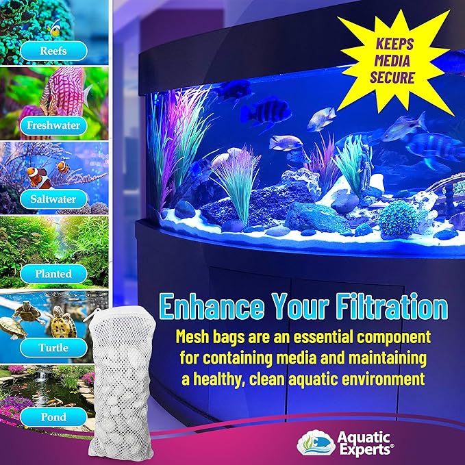 Aquatic Experts Max Flow Filter Media Bags - Secure Zipper Bags for Fish Tank, Aquarium and Pond, 5" x 9" - 4 Pack