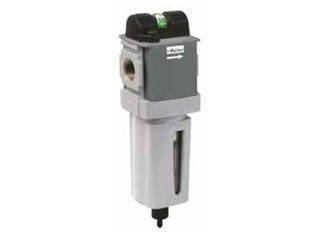 Parker Hannifin P32FB93ESMN Series P32FB Aluminum Global Modular Compact Particulate Filter, 5 µ Element, Metal Bowl with Sight Gauge, Manual Drain and Without Mounting Bracket, 3/8" NPT Port
