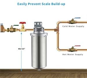 Amwater NSF/ANSI 42 Certification Jumbo Stainless Steel Filter Housing for 10”Length,4.5"OD Filter Cartridge, 1NPT Inlet and Outlet, Drain Valve Style C (Square Head)