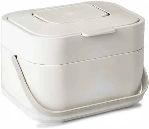 Joseph Joseph Stack Kitchen Food Intelligent Waste Compost Caddy Recycling Bin with Odor Filter, 4 Litre / 1 Gallon - Stone