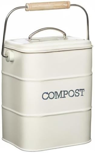 KitchenCraft Living Nostalgia Kitchen Compost Bin, Metal, 16.5 x 12 x 24 cm, Antique Cream