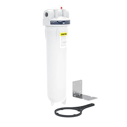Whirlpool 20" x 4.5" Whole House Water Filter Housing, NSF Certified System for Sediment Carbon Filter, Home Pre-Filtration for Well and City Water, 1" Port with Pressure Relief, Filter Not Included