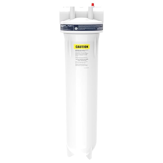 Whirlpool 20" x 4.5" Whole House Water Filter Housing, NSF Certified System for Sediment Carbon Filter, Home Pre-Filtration for Well and City Water, 1" Port with Pressure Relief, Filter Not Included