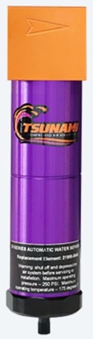 20 CFM, Tsunami 1/4" NPT Industrial Water Separator Particulate Filter, Removes Water, Moisture, Debris From Compressed Air Lines