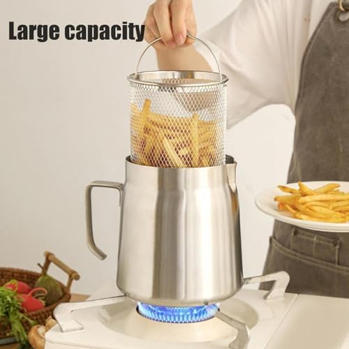 Stainless Steel Oil Filter Pot, Home Oil Fryer Strainer, Stainless Steel Oil Fryer Strainer Food Fryer 2 In 1 Oil Strainer Pot Fryer, Stove Top Deep Fryer with Handle