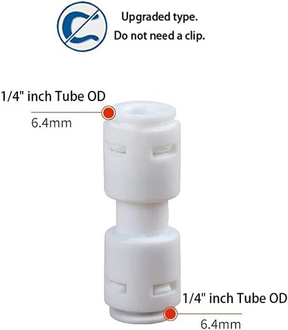 Push to Connect Fittings for Reverse Osmosis Water Filter 1/4" Equal Straight Coupling Union,NSF Certified Plastic ro Fittings (pack 8)