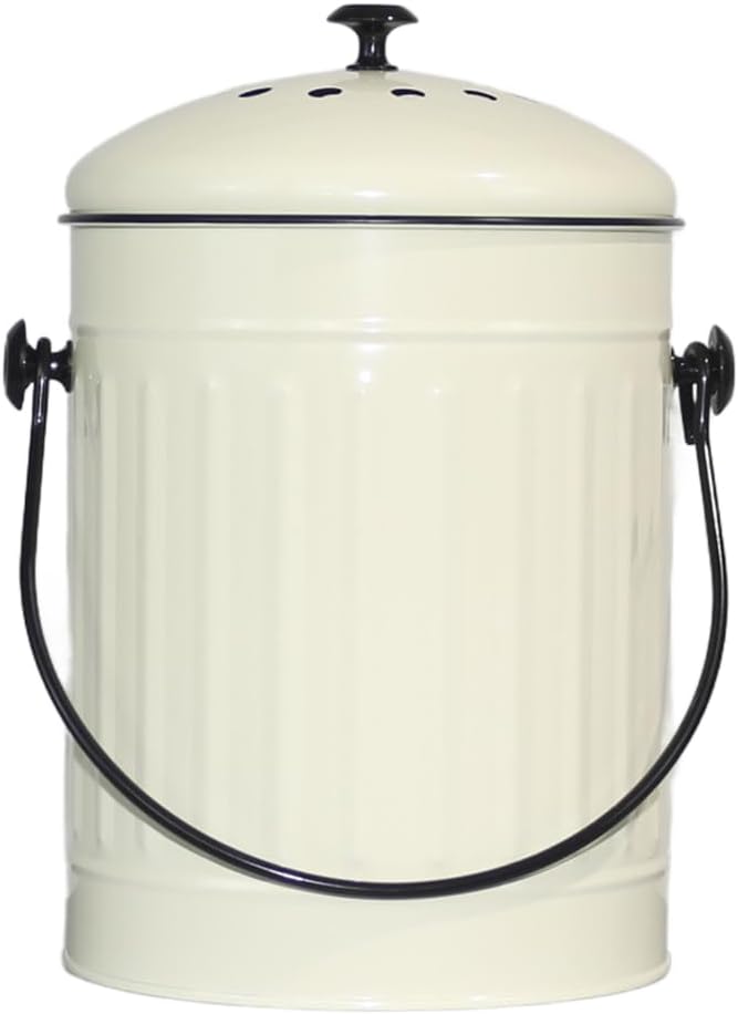 Markson Compost Bin with Airflow Lid and Charcoal Filter 1.5 Gallon Metal Off-White