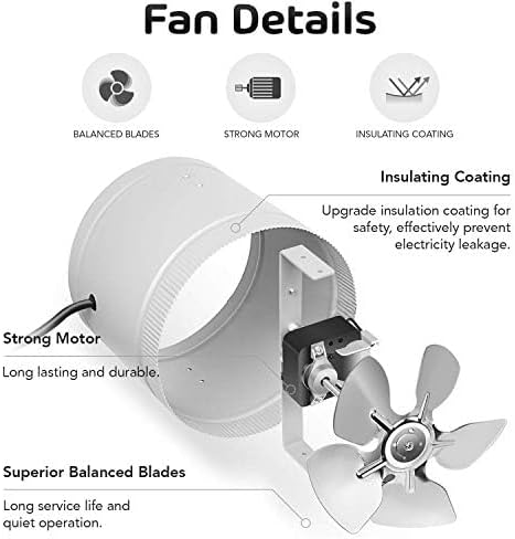 iPower Inline Booster Duct Fan 8" HVAC Exhaust Ventilation Blower with Low Noise for Bathrooms, Kitchens, Basements, Attics, Grow Tents