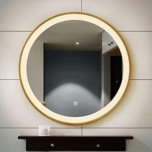 Bathroom Mirror Round Illuminated LED Light Bathroom Mirror,Wall Mounted Mirror with Demister Pad,Backlit Makeup Mirror with Touch Control,Touch Dimmable Switch Color Temperature Change (60cm/23.6in)