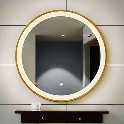 Bathroom Mirror Round Illuminated LED Light Bathroom Mirror,Wall Mounted Mirror with Demister Pad,Backlit Makeup Mirror with Touch Control,Touch Dimmable Switch Color Temperature Change (60cm/23.6in)