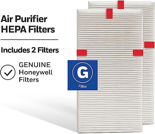 Honeywell Genuine HEPA Air Purifier Filter G, 2-Pack, Airborne Allergen Air Filter Targets Smoke, Pollen, Pet Dander, and Dust