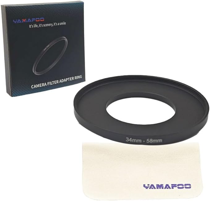 YAMAFOO 34mm to 58mm Step-Up Ring/Step Down Rings Filter Adapter for All Brands UV ND CPL Metal Ring Step-Up Rings Adapter Filter,Black (34-58)