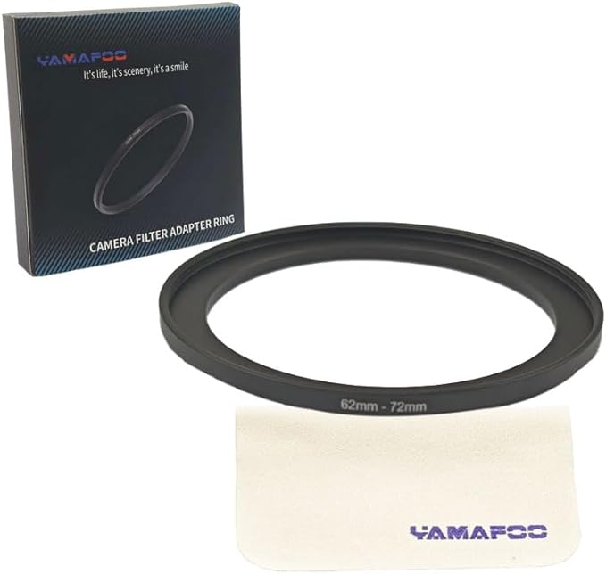 YAMAFOO 62mm to 72mm Step-Up Ring/Step Down Rings Filter Adapter for All Brands UV ND CPL Metal Ring Step-Up Rings Adapter Filter,Black (62-72)