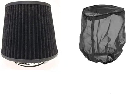 Black Cold Air Intake Cone Replacement Performance Washable Clamp-on Dry Filter with Sock Protective Cover Mesh Dustproof Bag (3")