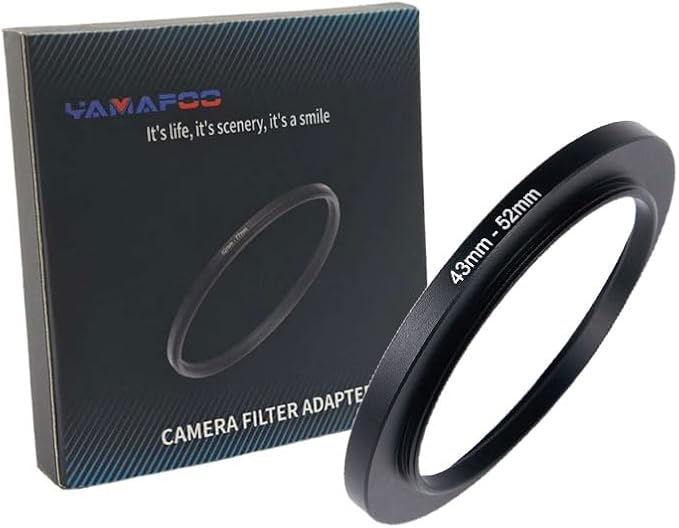 YAMAFOO 43mm to 52mm Step-Up Ring/Step Down Rings Filter Adapter for All Brands UV ND CPL Metal Ring Step-Up Rings Adapter Filter,Black (43-52)