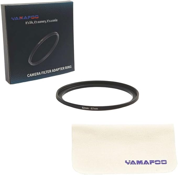 YAMAFOO 62mm to 67mm Step-Up Ring/Step Down Rings Filter Adapter for All Brands UV ND CPL Metal Ring Step-Up Rings Adapter Filter,Black(62-67)