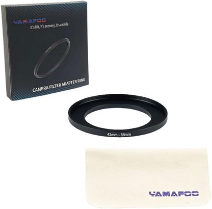 YAMAFOO 43mm to 58mm Step-Up Ring/Step Down Rings Filter Adapter for All Brands UV ND CPL Metal Ring Step-Up Rings Adapter Filter,Black (43-58)