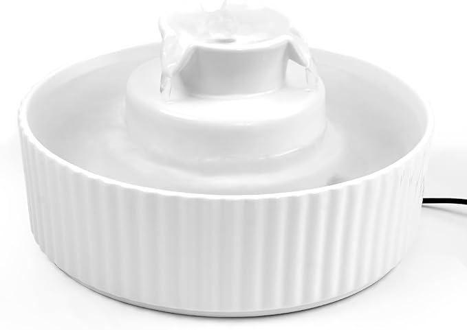 Ceramic Cat Water Fountain, 2.1L/71oz Cupcake Pet Water Fountain for Cats and Dogs, Automatic Pet Drinking Fountain with Pump, Filter & Foam (White)