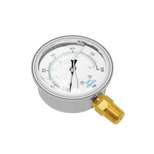Joywayus Pressure Gauge 0-60 PSI Brass 1/4" NPT Male Thread Lower Mount, Glycerin Filled, Stainless Steel Case, Multiple Function