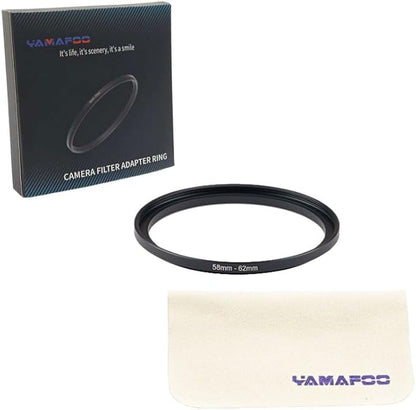 YAMAFOO 58mm to 62mm Step-Up Ring/Step Down Rings Filter Adapter for All Brands UV ND CPL Metal Ring Step-Up Rings Adapter Filter,Black (58-62)