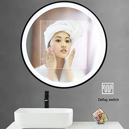 Bathroom Mirror Round Illuminated LED Light Bathroom Mirror,Wall Mounted Mirror with Demister Pad,Backlit Makeup Mirror with Touch Control,Touch Dimmable Switch Color Temperature Change (60cm/23.6in)