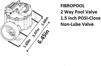 Fibropool Swimming Pool Inline Diverter Valve - 1 1/2 Inch-2 Way Posi-Seal & Non Lube Replacement Valve for Pools & Spas Posi-Close Slip Valve, PTFE Seal, CPVC Body, Heaters,Chlorine &Salt Systems