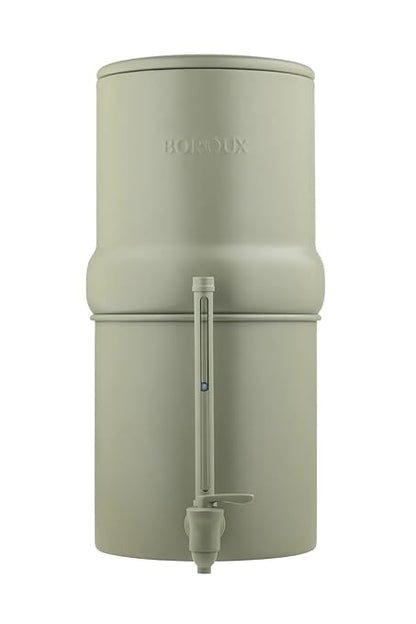 Boroux Compact Gravity-Fed Countertop Stainless Steel Water Filter System | 1.8 Gallons with 2 Authentic Black Foundation. Filters | Sage