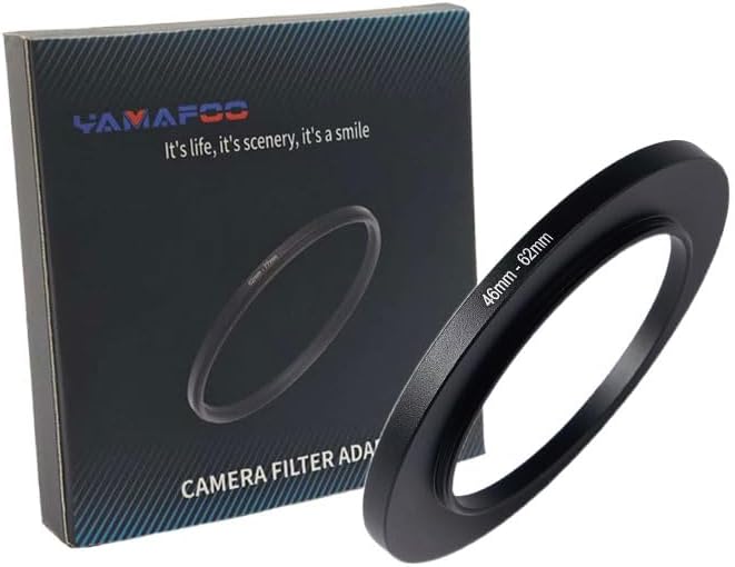 YAMAFOO 46mm to 62mm Step-Up Ring/Step Down Rings Filter Adapter for All Brands UV ND CPL Metal Ring Step-Up Rings Adapter Filter,Black (46-62)