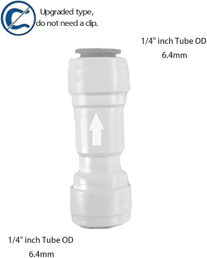 NSF 1/4" One Way Check Valve for Water Line 1/4" Reverse Osmosis Water Filter Push to Connect RO Fittings, Plastic Quick Connect Check Valve (6 pcs)